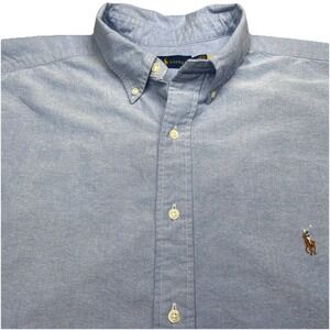Ralph Lauren OCBD Shirt XLT Mens Blue Flesh Pony Preppy